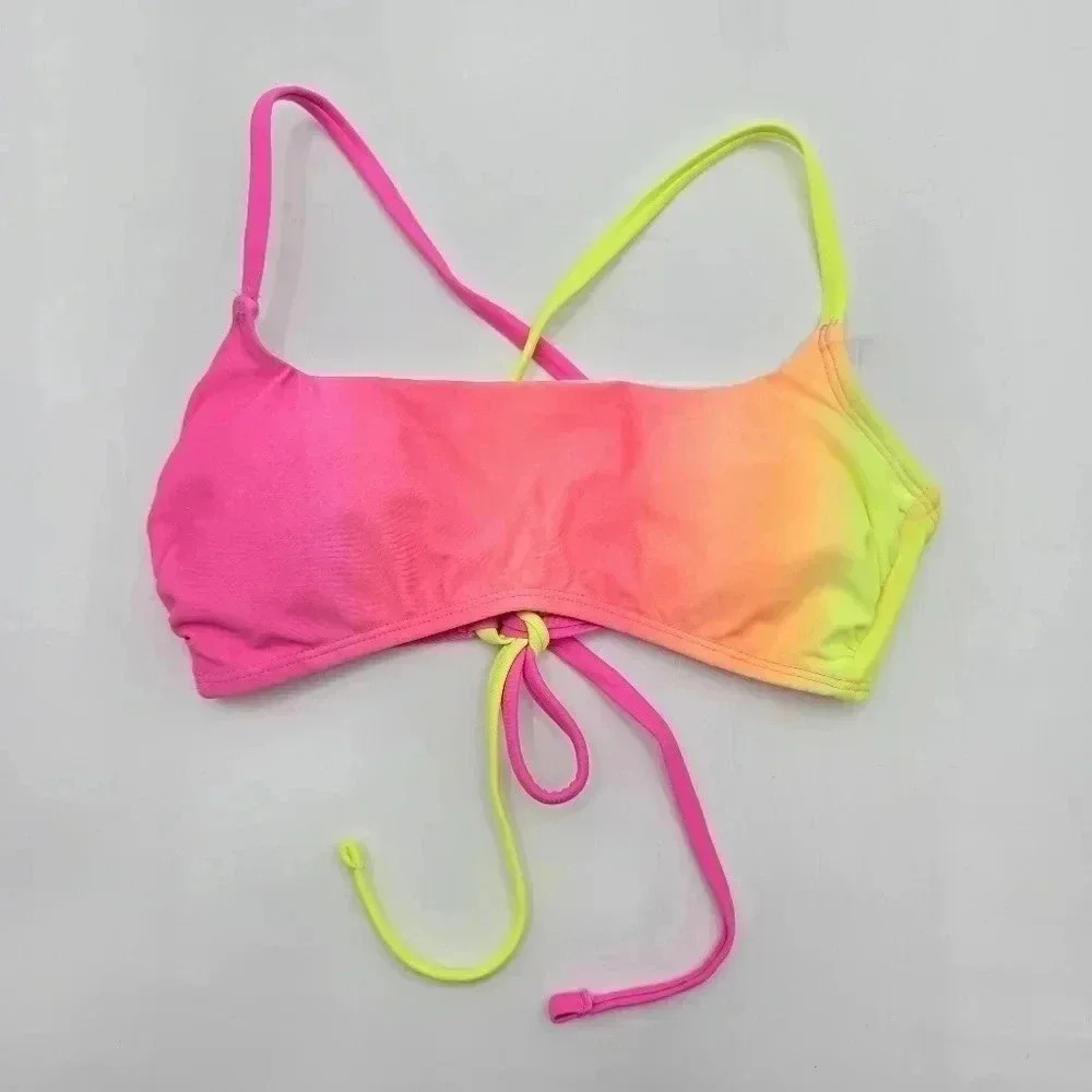 Xhilaration Pink‎ Yellow Bikini Top Swimwear Swimsuit Size Small